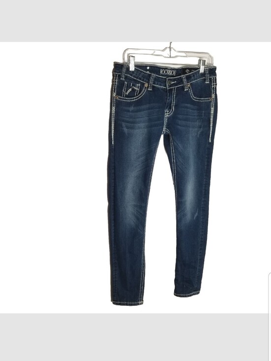 Rock & Roll Cowgirl Denim - Rock&Roll Cowgirl Jeans 30x32 Actual 31x31 Skinny Low Rise Blue Denim Distressed